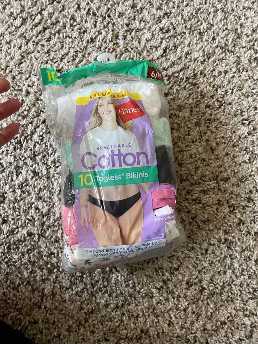 Hanes Breathable Cotton 9-Count Tagless Bikinis - White, Black, Pink, Mint